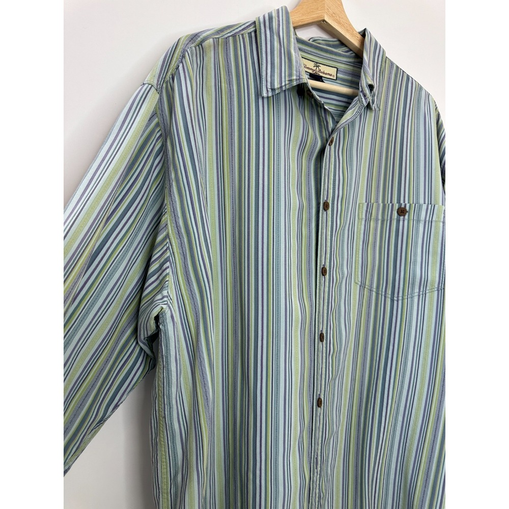 Tommy Bahama 100% Silk LS Striped Button Down Shirt Blue Mens Large Coastal Camp - Picture 3 of 13
